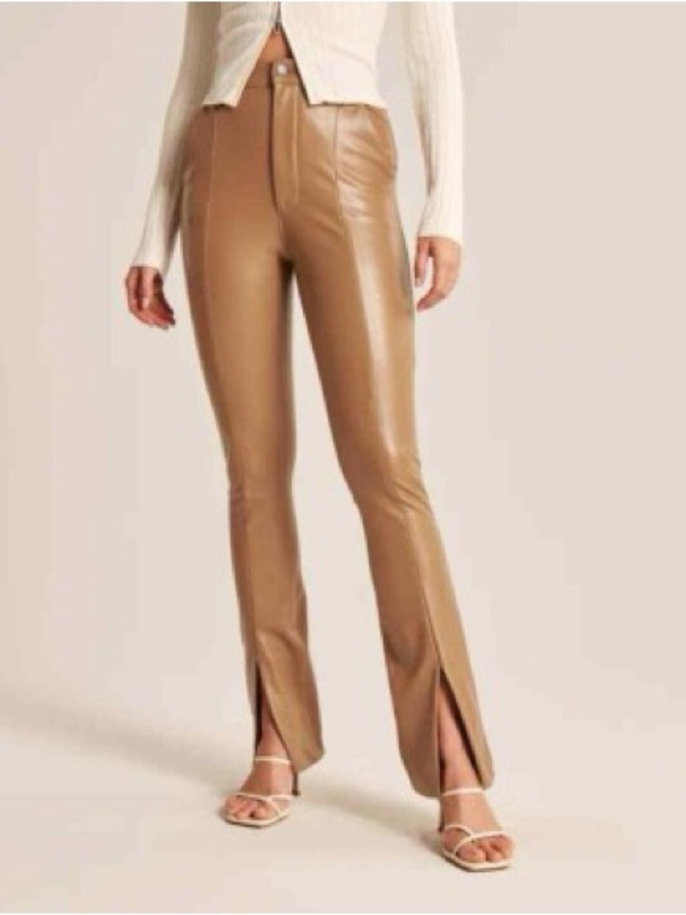 Abercrombie & Fitch Faux Leather Skinny Ultra High Rise Split Hem Pants 26 Camel